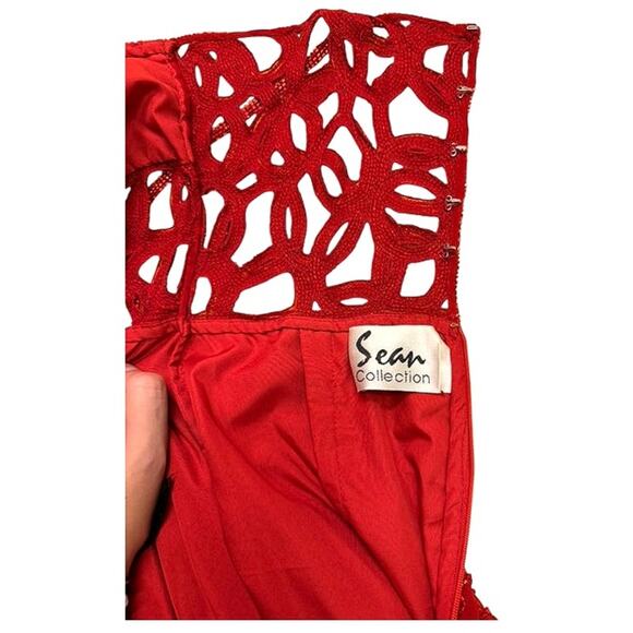 Sean Collection 100% Silk Beaded Cut Out Vintage Evening Dress Red EUC Small - Picture 5 of 8